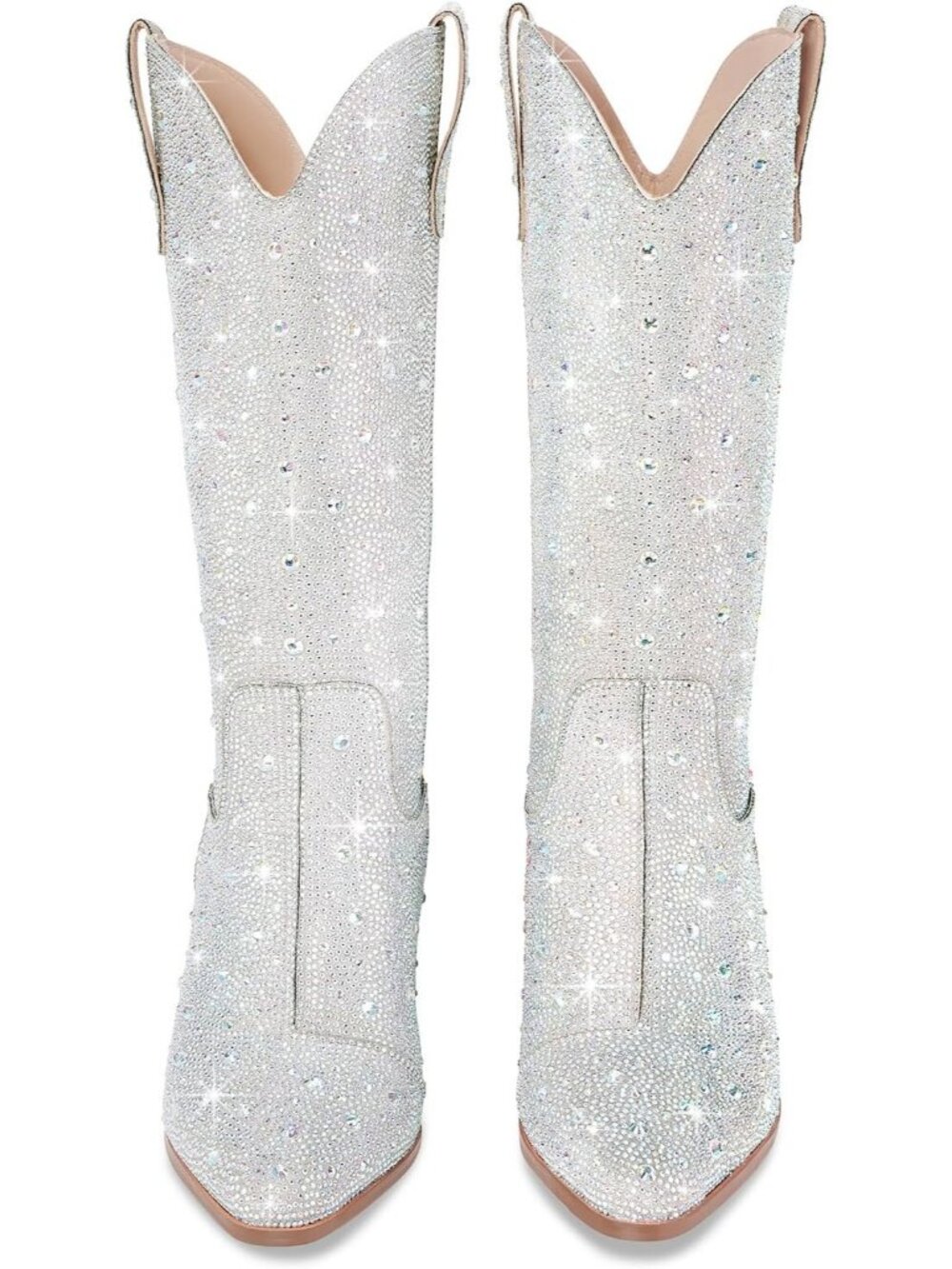 Women's Mid Calf White Western Rhinestone Chunky Heel Fashion Cowgirl Ankle Boot - Picture 4 of 6